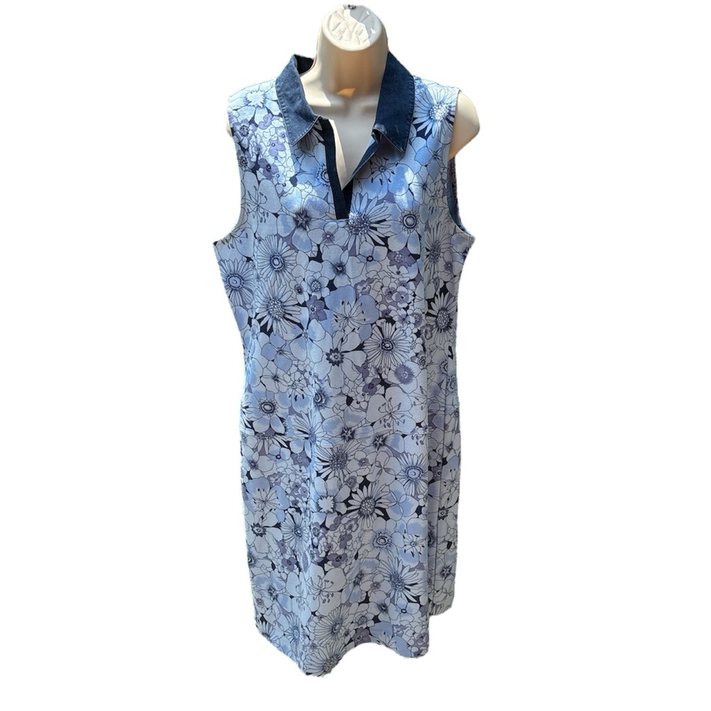 Talbots Women's Salmon Golf Tennis Polo Shirt Dress with Denim Collar Size L
